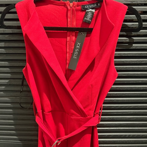 Elegant Office Work Sleeveless Belted Red Jumpsuit Romper NWT - Picture 8 of 9